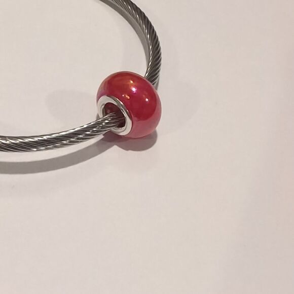 Silver Red Pearlesque Charm for Pandora Style Bracelet - Picture 4 of 4